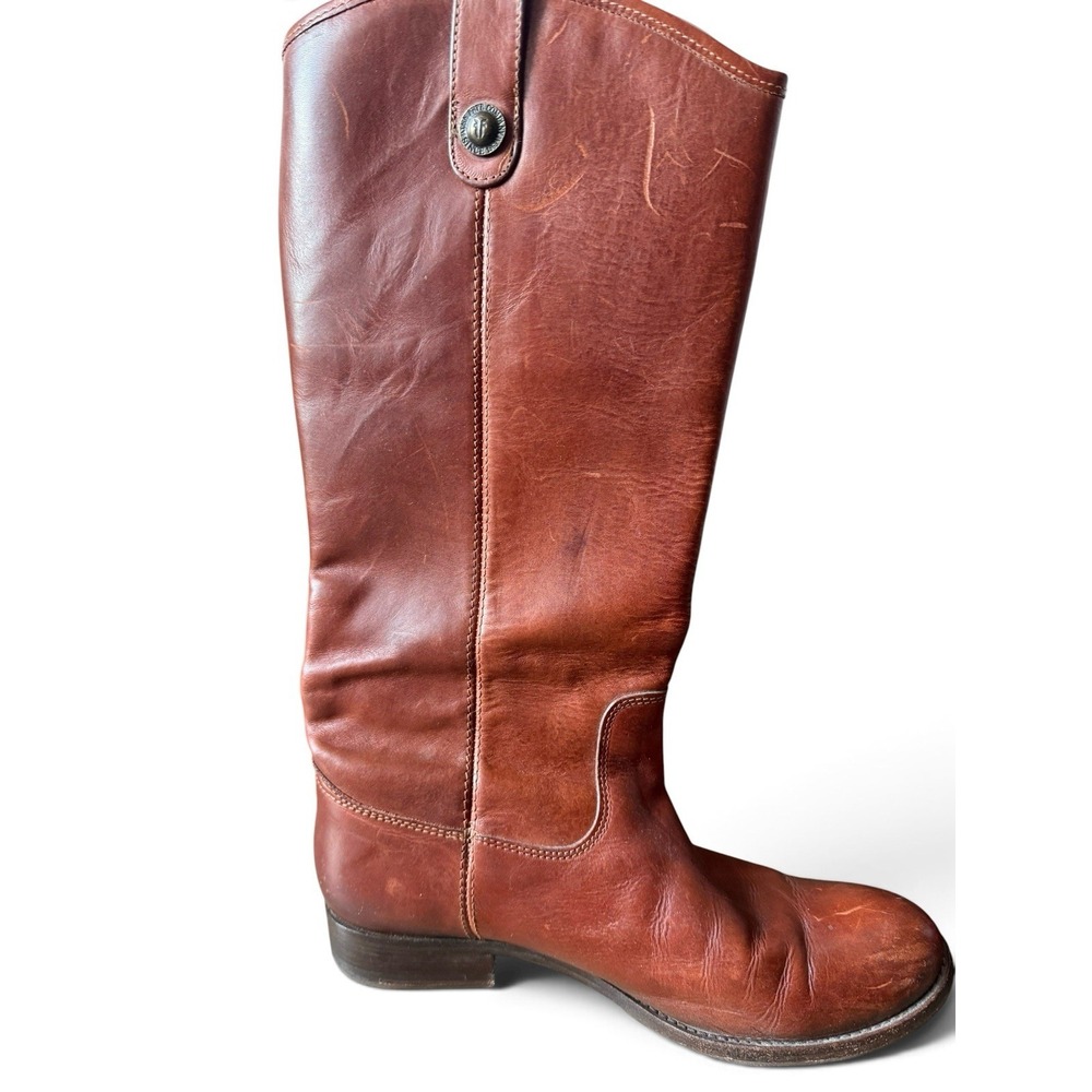 FRYE Women's US Sz 9.5B Melissa Tall Boots Cognac-Brown Leather Pre-owned - Picture 4 of 13